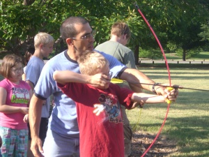 His first archery efforts...he managed to hit the target most of the time